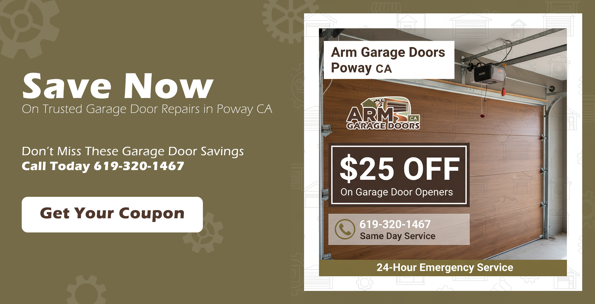 Garage door service discount coupon for repairs and installations in Poway CA