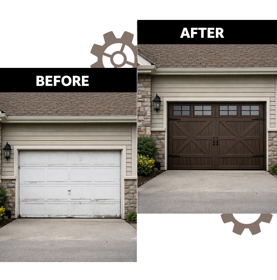 Before and after garage door repair in Poway CA